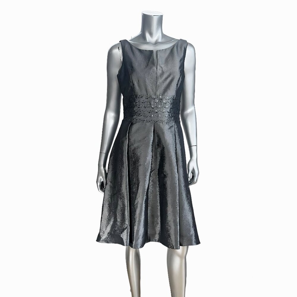 Jones Wear Gray Fit & Flare Beaded Sleeveless Scoop Neck Cocktail Dress 8